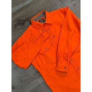Cabelas Mens Orange Long Sleeve Hunting Shirt Size Large Button Up